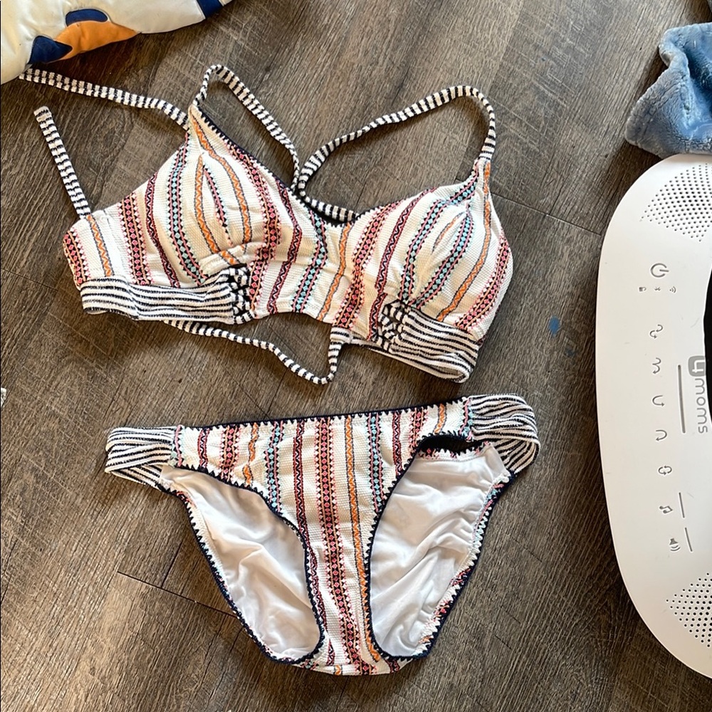 Jessica Simpson Striped Bikini - Red, Blue, White